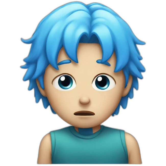 sad, blue haired kid, crying emoji