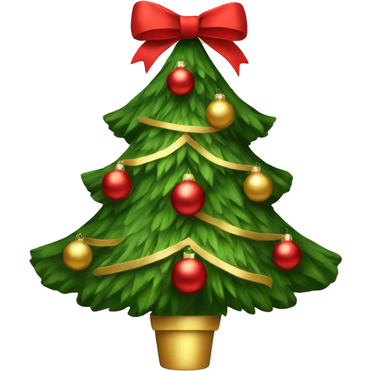 a Christmas tree with red and gold ornaments and red bows emoji