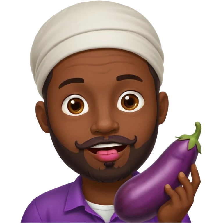 Dominican man with a beard is licking an eggplant emoji