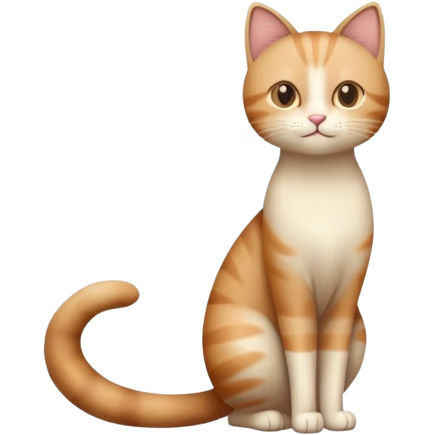 standing cat with tail raised, soft brown and beige colors, friendly calm expression, natural pose, warm lighting, flat illustration emoji