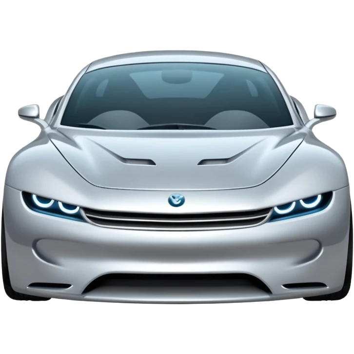 A low-profile futuristic car emoji made of polished silver chrome, wide body stance, smooth aerodynamic shape, glossy metallic surface, soft reflections, luxury swag aesthetic, minimal details, iOS emoji style, centered on clean white background, studio lighting emoji