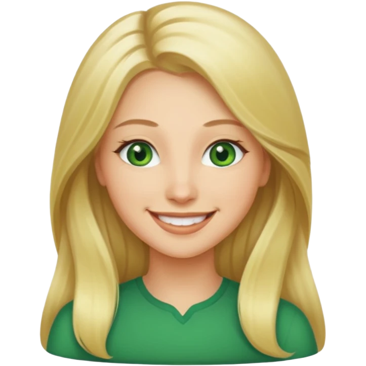 woman, long blond hair,green eyes, smiling emoji