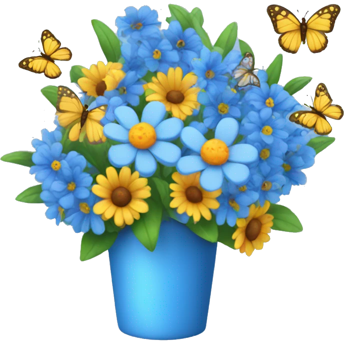 Blue bouquet with butterflies emoji