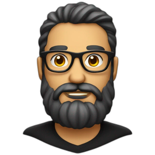 Hombre sin pelo con barba canosa y gafas pasta grandes i negras emoji