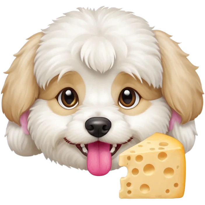 white dog cavachon stay and want to eat cheesee emoji