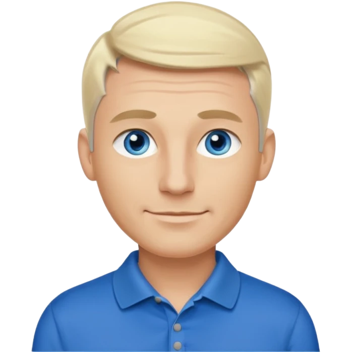 Avatar pic male 35 years old gray hair blue eyes clean shaven blonde eyebrows high cheekbones sly smile long eyelashes wearing a black golf shirt emoji