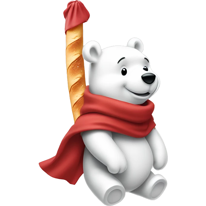 white winnie the pooh, parisien style with red beret on hair and baguette in hand, with eiffel tower in background emoji