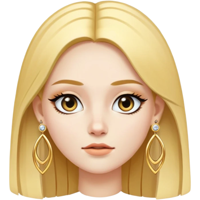 A white skinned girl with a three-dimensional face shape from Europe and America has long, straight golden center part hair Upperhung eyeliner and two earrings emoji