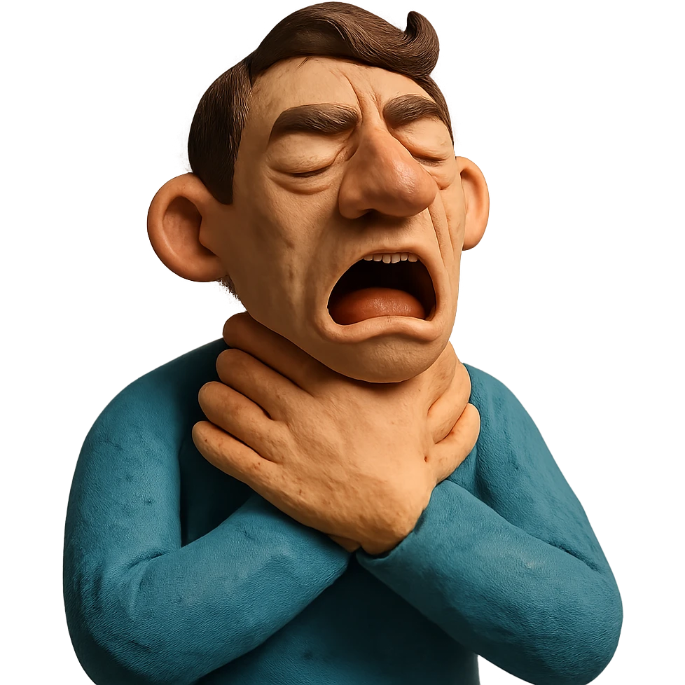 claymation style man choking himself with his hands, no background emoji