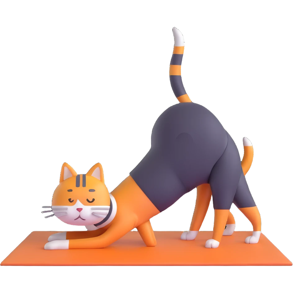 cat in downward dog yoga pose, triangle pose with raised hips emoji