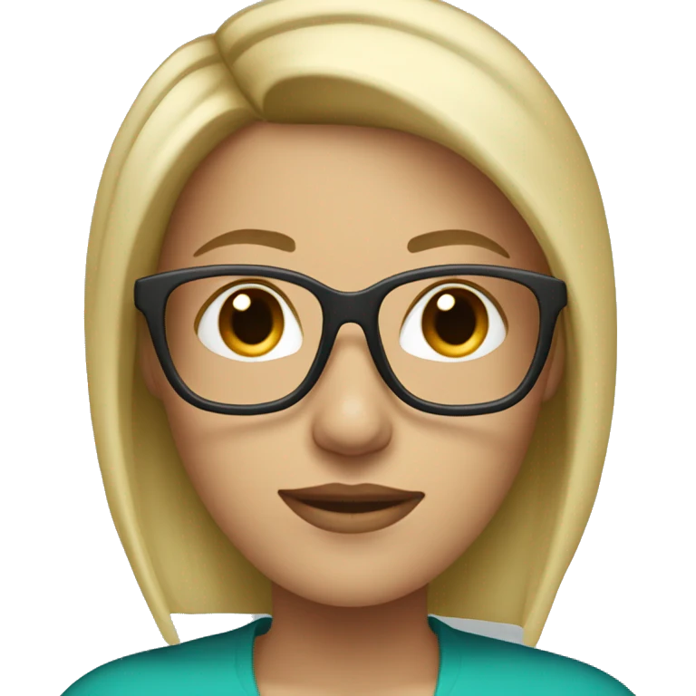 blonde woman with straight shoulder-length hair with teal highlights and glasses emoji