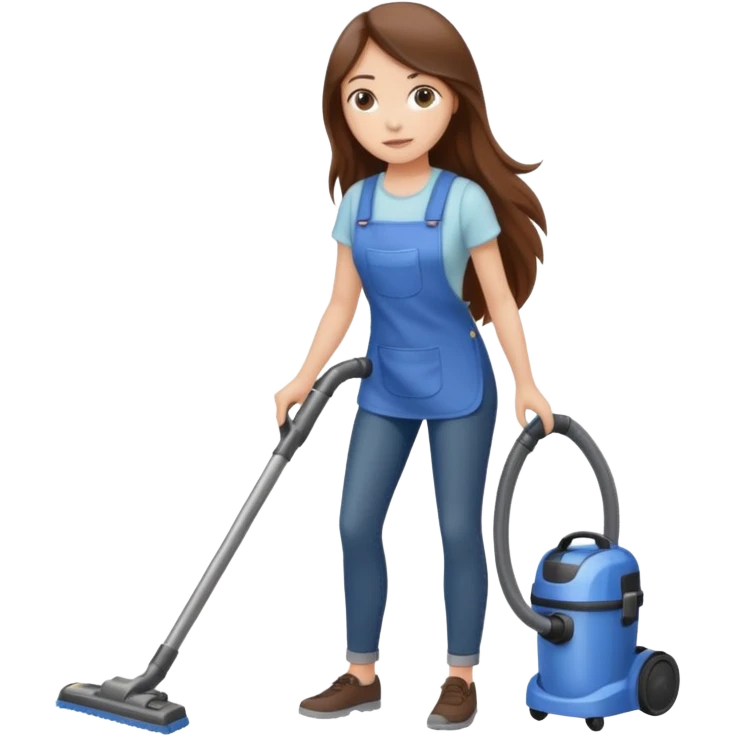beautiful girl with long brown hair cleaning and vacuuming emoji
