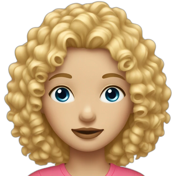 blonde curly hair girl with blue eyes and red itchy under eyes emoji