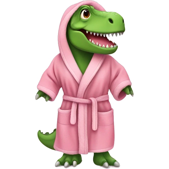 cute t rex wearing a dressing gown and slippers for spa day emoji