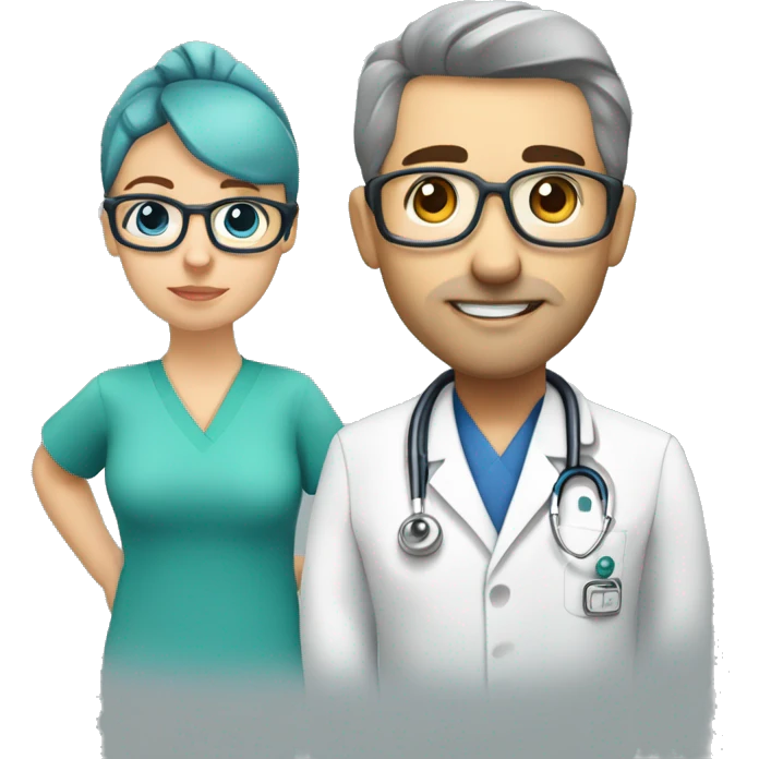 Médico pensando com a mão no queixo e rosto pensativo emoji