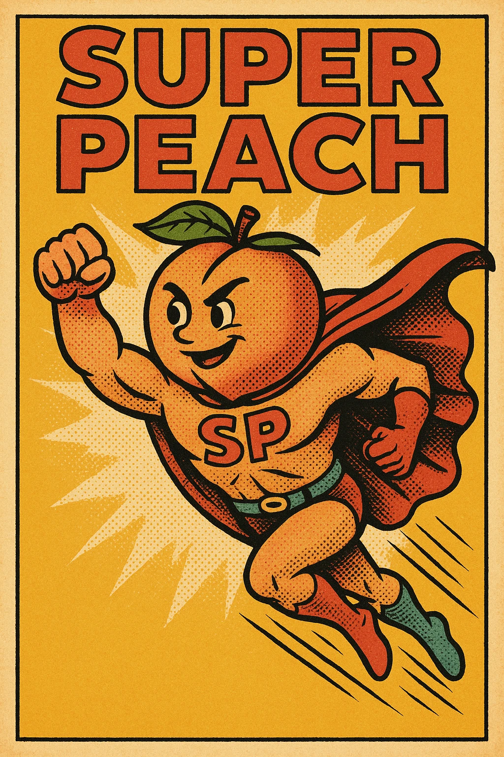 super peach, flying, cape, dynamic, comic book style emoji