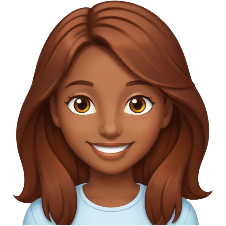 Chica morena de pelo largo cobrizo chocolate de ojos cafés claros y sonrisa linda  emoji