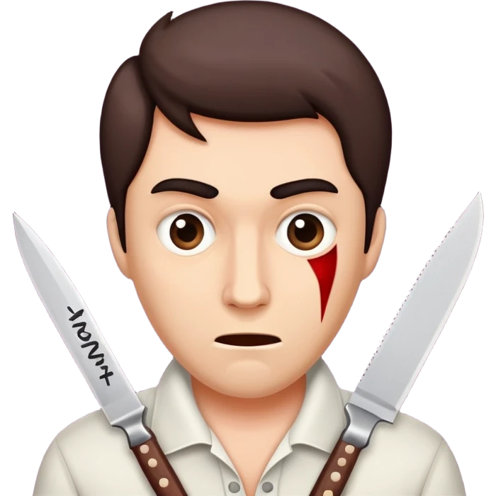 ‘knife play’ as text with a quizzical horny expression above it emoji