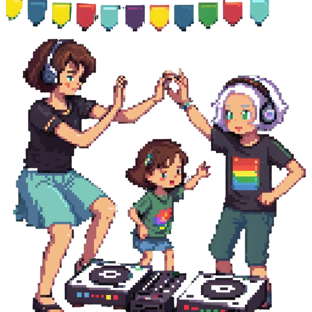 boy dance with older girl at party and DJ watching on it emoji