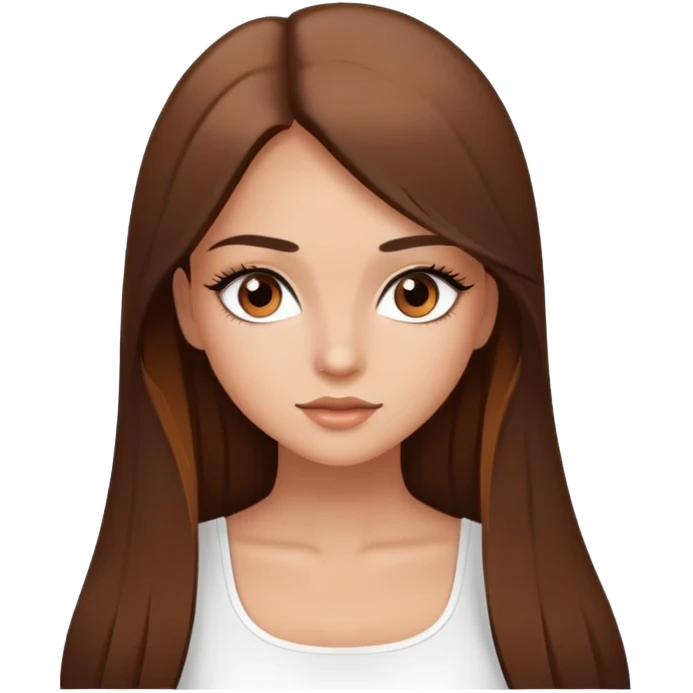 beautiful girl, long straight brown hair, brown eyes with lashes, wearing a white crop top, tan skin emoji