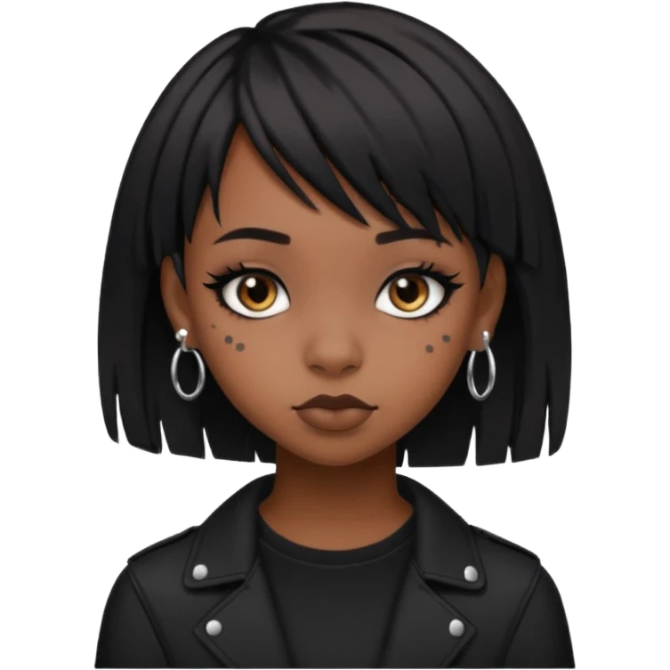 black girl with side-swept bangs, piercings, emo fashion emoji