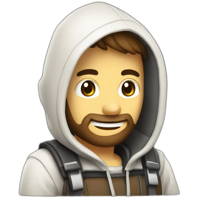 Créame logo con un hombre gaming con capucha emoji