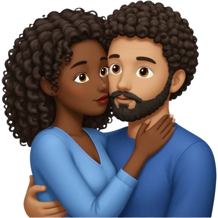 Beso mujer morena rizada y hombre blanco con barba negra emoji