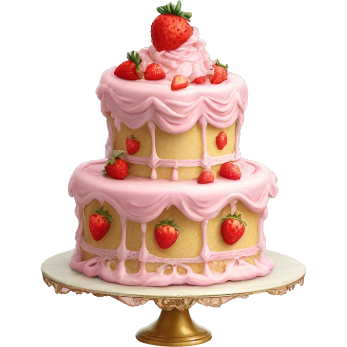 Vintage pink rococo cake with single strawberry on the top emoji