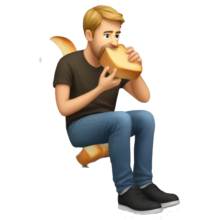 Guy eating bread while on a bread chair emoji