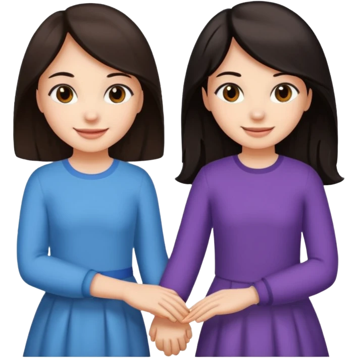 Two friends holding hands girls dark hair emoji