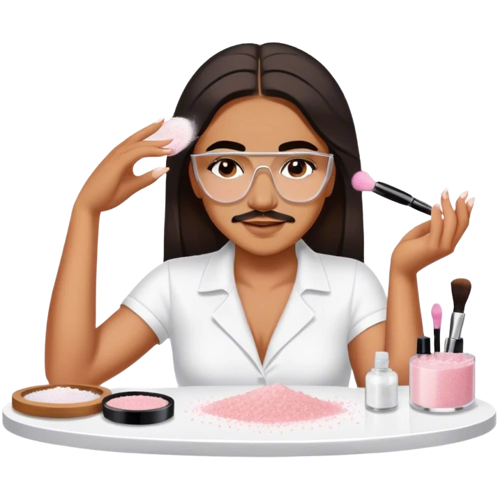 female salt bae sprinkling salt from her hand onto some makeup that is on a table emoji