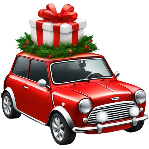 red mini cooper decorated for xmas emoji