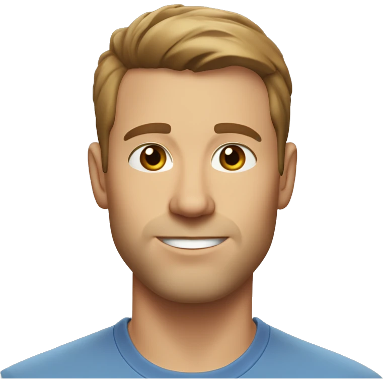 A head and shoulders shot of a 32 year old white man, with short brown hair,   with brown eyes wearing a t-shirt. emoji