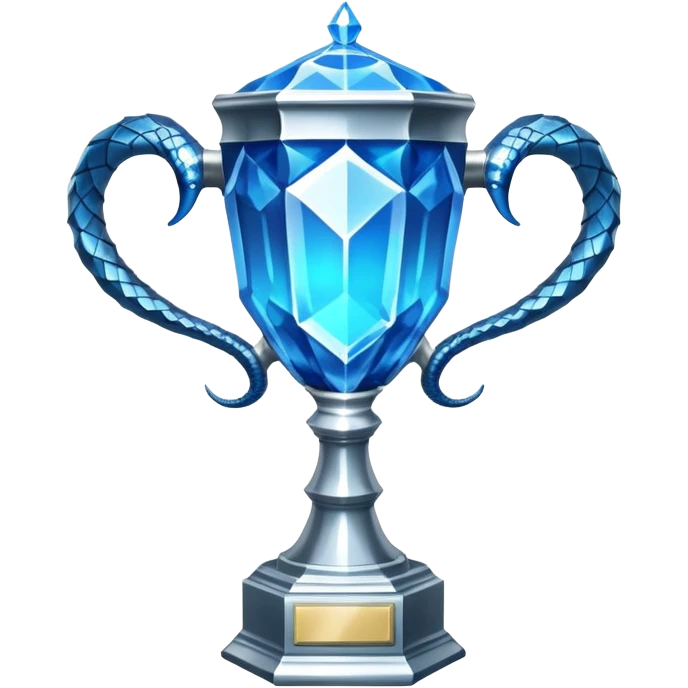 exact replica of Harry Potter Triwizard Cup trophy, hexagonal faceted cup with two curved snake handles, silver with blue glow emoji