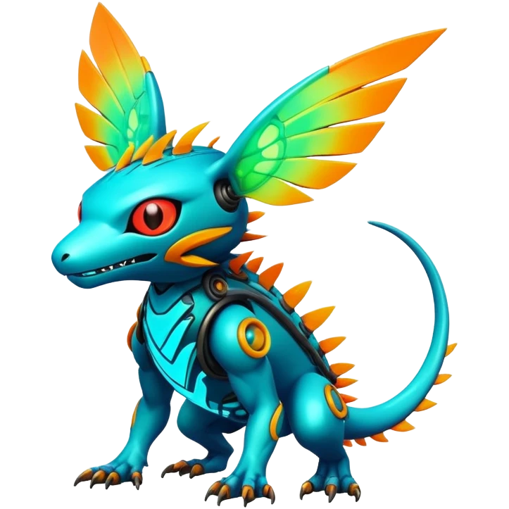 Tropical futuristic lush warm-colored modern colorful neon-colored cyber-Fakémon-Digimon-Trico-Vernid-creature emoji