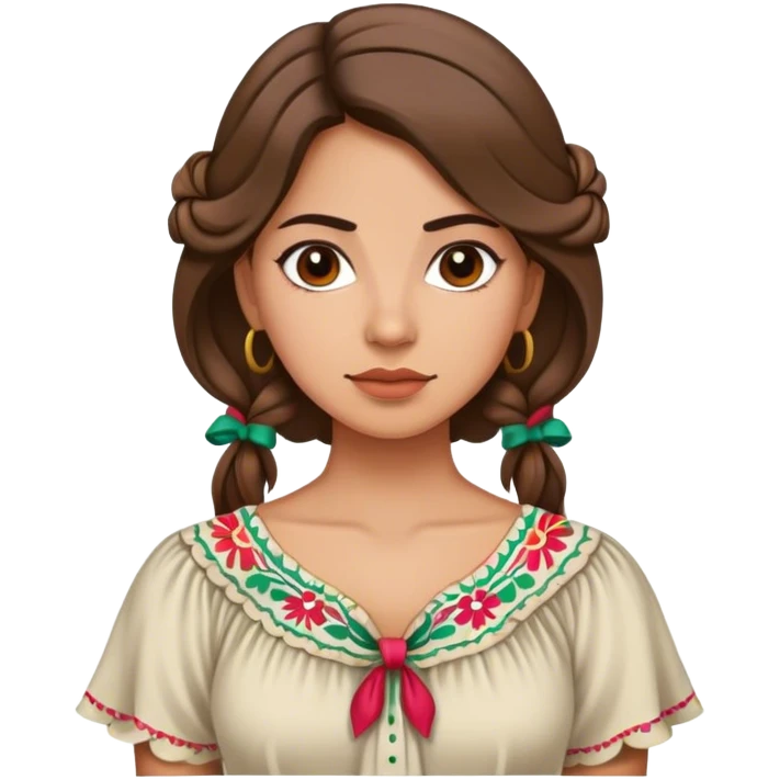 Latina woman, tied hair, light brunette, slim complexion, with typical mexican blouse emoji