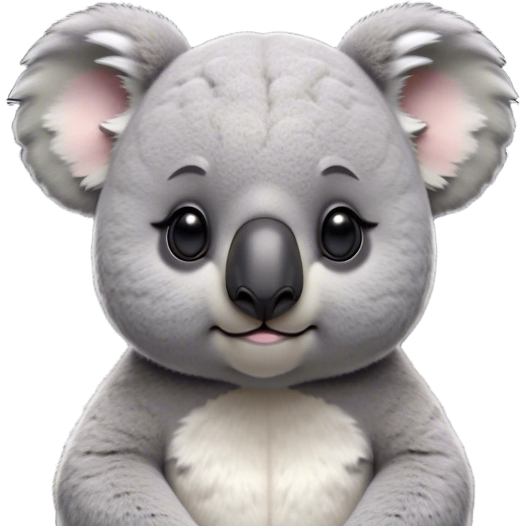 Cinematic Noble Koala Portrait Emoji, Poised and regal, with a stocky, cuddly build and a plush, well-groomed grey fur, large round ears and a distinctive big black nose, deep-set soulful dark eyes, Simplified yet sharp and sophisticated features, highly detailed, glowing with a soft, dignified glow, high shine, intelligent and gentle, stylized with an air of eucalyptus elegance, focused and attentive, soft glowing outline, capturing the essence of a watchful and confident marsupial, so majestic it feels as though it could climb out of the screen with effortless authority! emoji