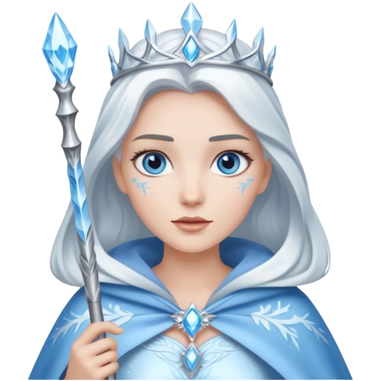 Ice Queen – silver wand + frost cape. emoji