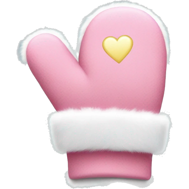 Adorable pink mitten with white fluff on the edge, decorated with a small heart. emoji