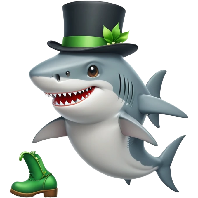 Shark with a top hat and green boots emoji