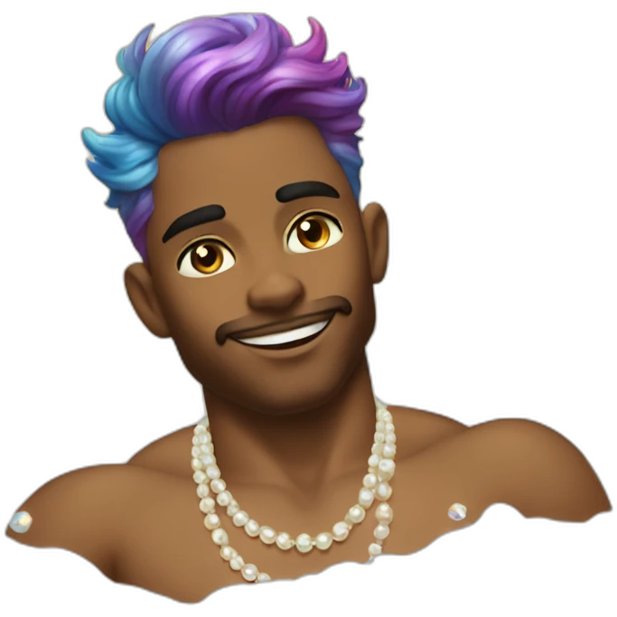 posh-muscle-boy-with-pearl-necklace-and-rainbow-unicorn-hair-in-golden-bathtub emoji