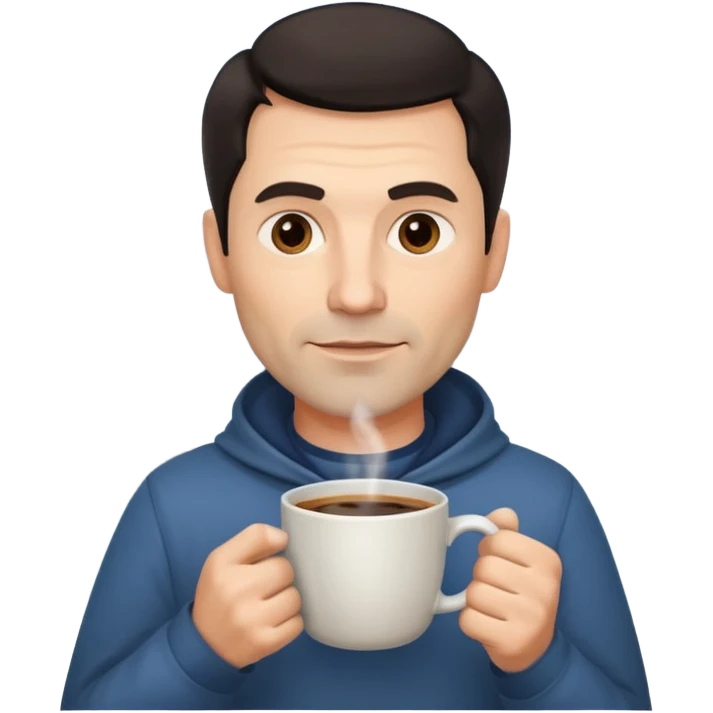 A handsome 45 year old white man with dark hair in a fog drinking a cup of coffee emoji