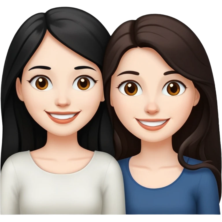 White skin long black haired woman with white skin long brown haired woman in love emoji