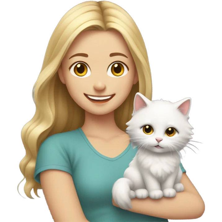 white girl playing with cat emoji