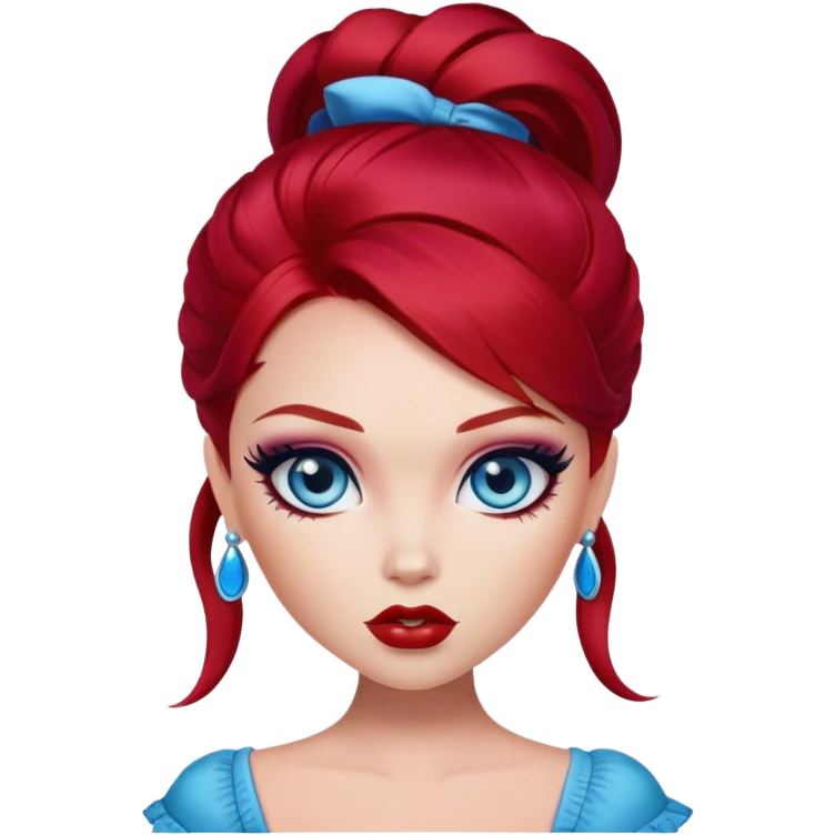 bratz baddie, cherry red hair, blue eyes, makeup emoji