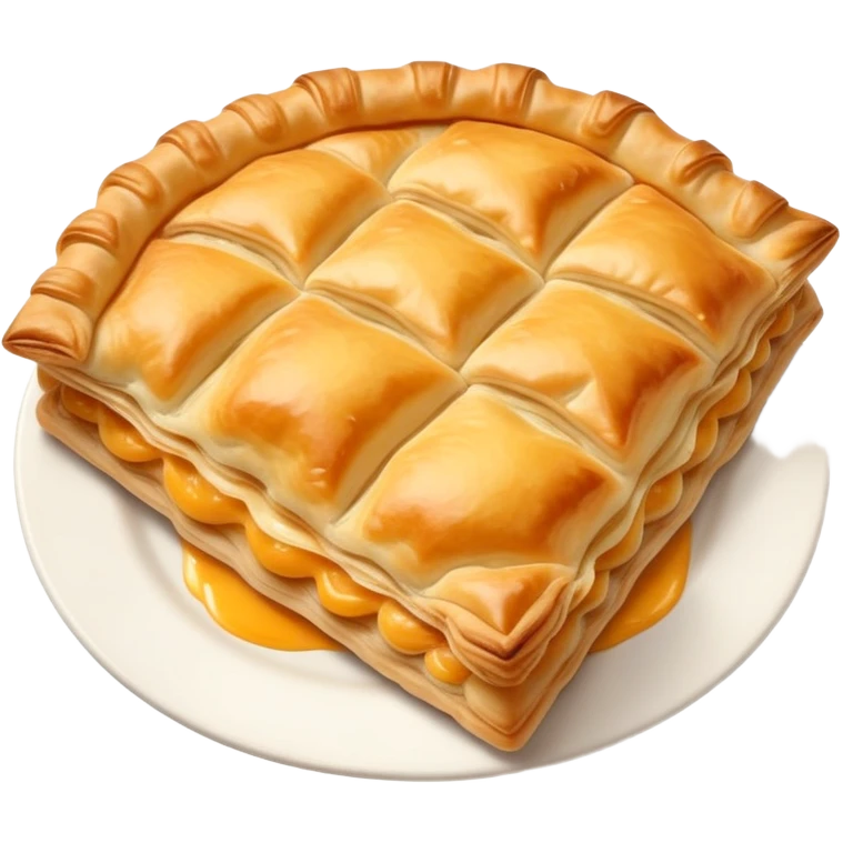 cinematic-realistic-flat burek-sa-sirom-dish-emoji,-showcasing-a-flaky-pastry-filled-with-cheese-rendered-with-crisp-textures-and-appetizing,-warm-lighting.  emoji