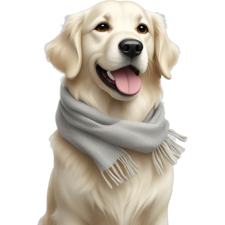White golden retriever wearing a scarf emoji