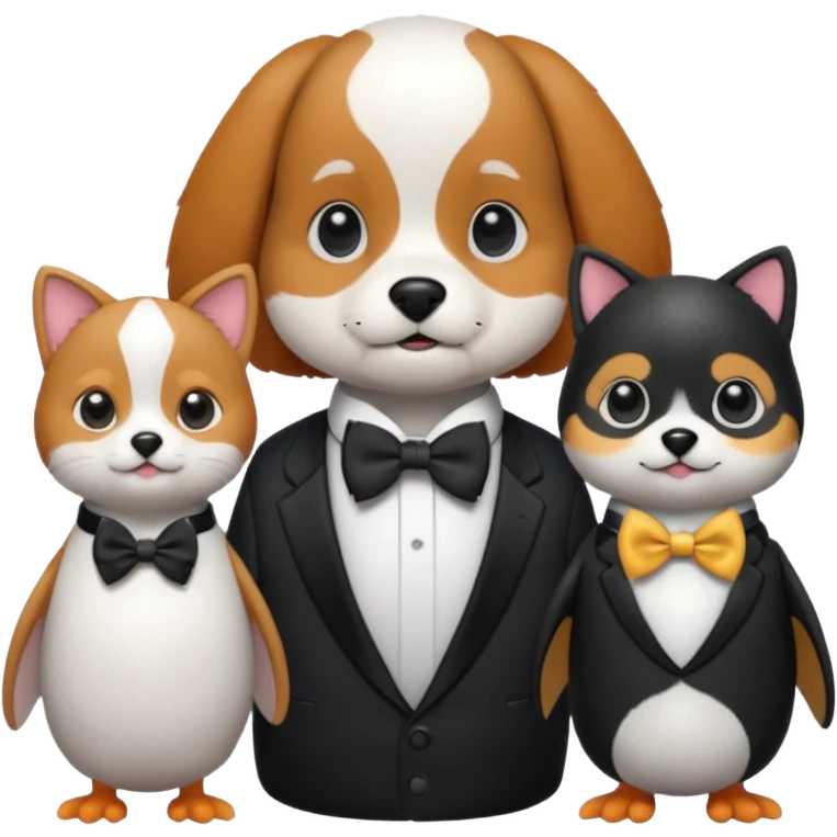 Mother Cat,Grandpa dog and peinguin kid emoji