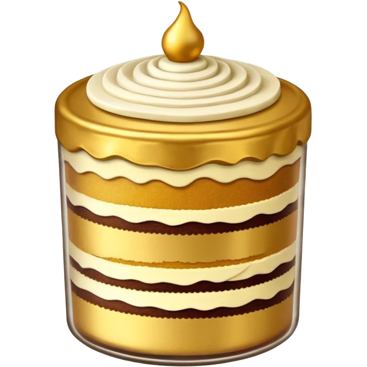 A layered small jar of cake that is gold outline black background ONLY GOLD  emoji