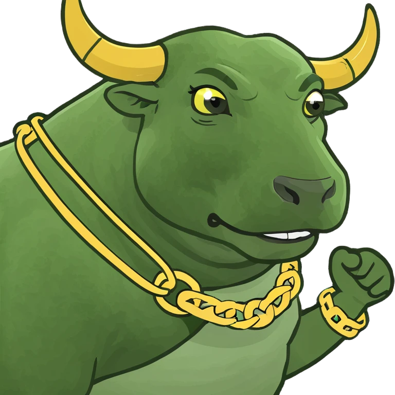 Grey bull with green and gold arm bracelets emoji